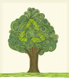 Illustration of tree with recycle symbol on leaves